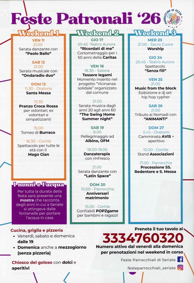 Il manifesto delle Feste Patronali 2026: tre weekend di appuntamenti in oratorio, dall’11 al 27 settembre